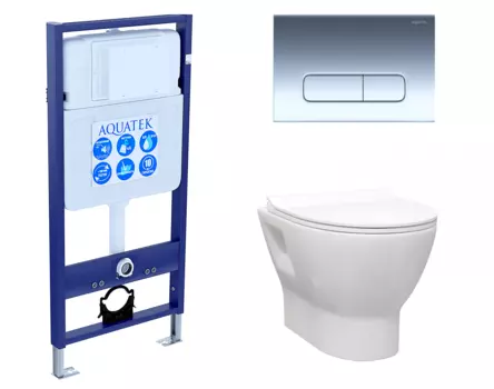 Комплект 3 в 1 инсталляция Акватек Standart 50 + Унитаз подвесной Enio Nativo EN1270551 с кнопкой хром INS-0000012 + EN1270551 + KDI-0000016