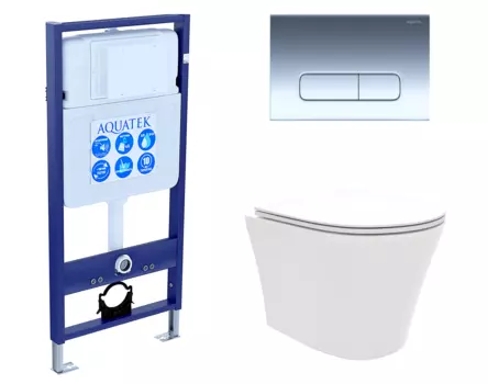 Комплект 3 в 1 инсталляция Акватек Standart 50 + Унитаз подвесной Enio Neo EN5370588 с кнопкой хром INS-0000012 + EN5370588 + KDI-0000016