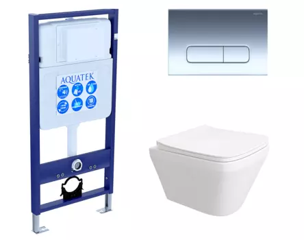 Комплект 3 в 1 инсталляция Акватек Standart 50 + Унитаз подвесной Enio Vicino EN9170544 с кнопкой хром INS-0000012 + EN9170544 + KDI-0000016