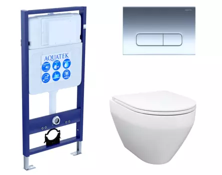 Комплект 3 в 1 инсталляция Акватек Standart 50 + Унитаз подвесной Enio Cono EN2870522 с кнопкой хром INS-0000012 + EN2870522 + KDI-0000016