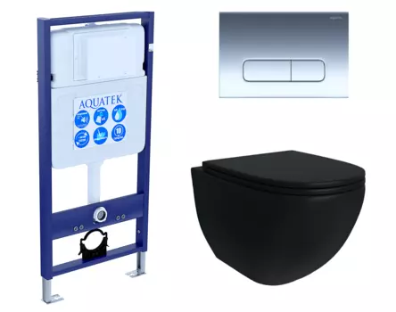 Комплект 3 в 1 инсталляция Акватек Standart 50 + Унитаз подвесной Enio Unico BL EN4105055 черный с кнопкой хром INS-0000012 + EN4105055 + KDI-0000016