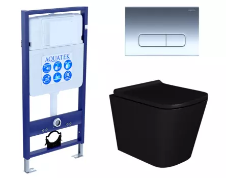 Комплект 3 в 1 инсталляция Акватек Standart 50 + Унитаз подвесной Enio Binario BL EN4180225 черный с кнопкой хром INS-0000012 + EN4180225 + KDI-0000016