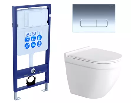 Комплект 3 в 1 инсталляция Акватек Standart 50 + Унитаз подвесной Enio Pulito EN1170052 с кнопкой хром INS-0000012 + EN1170052 + KDI-0000016