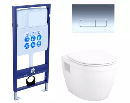 Комплект 3 в 1 инсталляция Акватек Standart 50 + Унитаз подвесной Enio Bolo EN8350034 с кнопкой хром INS-0000012 + EN8350034 + KDI-0000016