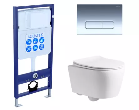 Комплект 3 в 1 инсталляция Акватек Standart 50 + Унитаз подвесной CeruttiSpa Sella PP 9738 с кнопкой хром INS-0000012 + 9738 + KDI-0000016