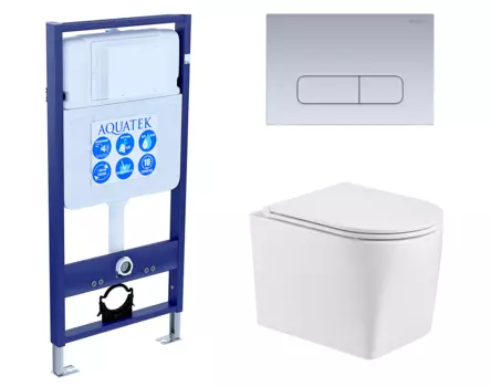 Комплект 3 в 1 инсталляция Акватек Standart 50 + Унитаз подвесной WeltWasser Nesenbach 004 GL-WT с кнопкой хром матовой INS-0000012 + 10000008265 + KDI-0000014
