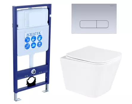 Комплект 3 в 1 инсталляция Акватек Standart 50 + Унитаз подвесной BelBagno Due с кнопкой хром матовой INS-0000012 + BB3103CHR/SC + KDI-0000014