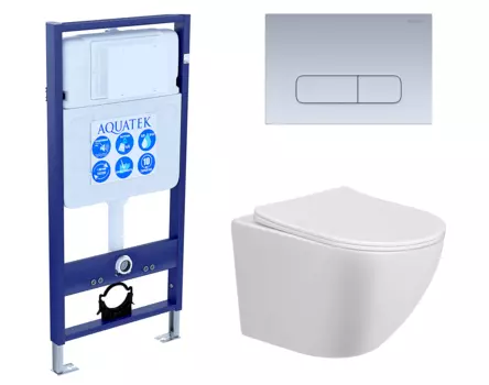 Комплект 3 в 1 инсталляция Акватек Standart 50 + Унитаз подвесной Taliente Amato AM25010 с кнопкой хром матовой INS-0000012 + AM25010 + KDI-0000014
