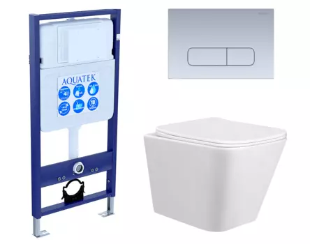 Комплект 3 в 1 инсталляция Акватек Standart 50 + Унитаз подвесной Taliente Correto CR25200 с кнопкой хром матовой INS-0000012 + CR25200 + KDI-0000014