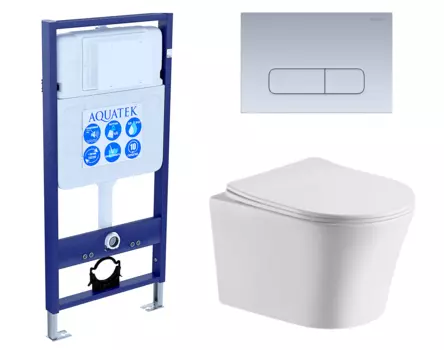 Комплект 3 в 1 инсталляция Акватек Standart 50 + Подвесной унитаз CeruttiSpa Adige Aria CT7837 с кнопкой хром матовой INS-0000012 + 7837 + KDI-0000014