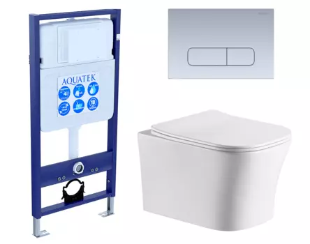 Комплект 3 в 1 инсталляция Акватек Standart 50 + Подвесной унитаз CeruttiSpa Marmolada aria CT7778 с кнопкой хром матовой INS-0000012 + 7778 + KDI-0000014