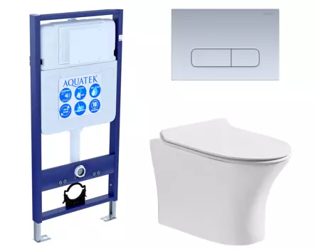 Комплект 3 в 1 инсталляция Акватек Standart 50 + Подвесной безободковый унитаз CeruttiSpa Bernina aria с кнопкой хром матовой INS-0000012 + 7191 + KDI-0000014