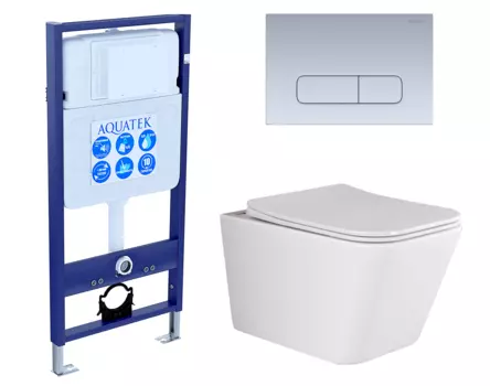 Комплект 3 в 1 инсталляция Акватек Standart 50 + Унитаз подвесной Ceramica Nova Metric Rimless CN3007 с кнопкой хром матовой INS-0000012 + CN3007 + KDI-0000014