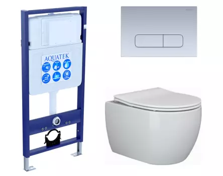 Комплект 3 в 1 инсталляция Акватек Standart 50 + Унитаз подвесной Ceramica Nova Play CN3001 с кнопкой хром матовой INS-0000012 + CN3001 + KDI-0000014