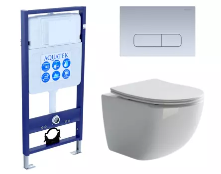 Комплект 3 в 1 инсталляция Акватек Standart 50 + Унитаз подвесной Ceramica Nova Forma CN3009 с кнопкой хром матовой INS-0000012 + CN3009 + KDI-0000014