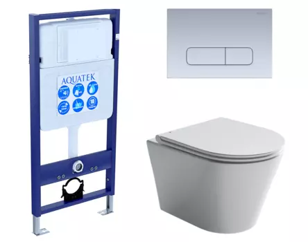 Комплект 3 в 1 инсталляция Акватек Standart 50 + Унитаз подвесной Ceramica Nova Forma CN3011 с кнопкой хром матовой INS-0000012 + CN3011 + KDI-0000014