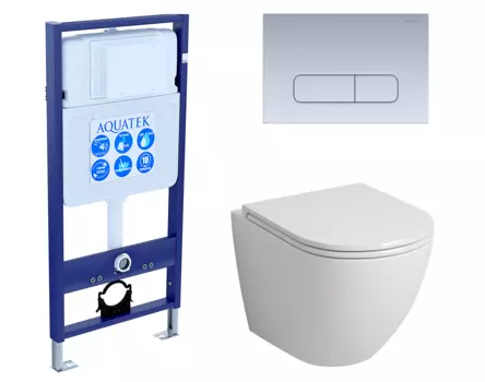 Комплект 3 в 1 инсталляция Акватек Standart 50 + Унитаз подвесной Grossman GR-4455S с кнопкой хром матовой INS-0000012 + GR-4455S + KDI-0000014