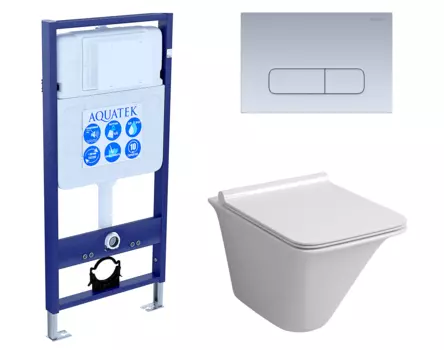 Комплект 3 в 1 инсталляция Акватек Standart 50 + Унитаз подвесной Grossman GR-4413S с кнопкой хром матовой INS-0000012 + GR-4413S + KDI-0000014