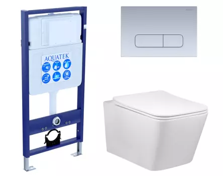 Комплект 3 в 1 инсталляция Акватек Standart 50 + Унитаз Vincea Q-Line VT1-12 с кнопкой хром матовой INS-0000012 + VT1-12 + KDI-0000014