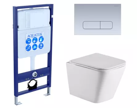 Комплект 3 в 1 инсталляция Акватек Standart 50 + Подвесной унитаз WeltWasser Gelbach 043 GL-WT с кнопкой хром матовой INS-0000012 + 10000011749 + KDI-0000014