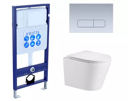 Комплект 3 в 1 инсталляция Акватек Standart 50 + Подвесной унитаз WeltWasser Salzbach 043 GL-WT с кнопкой хром матовой INS-0000012 + 10000008257 + KDI-0000014