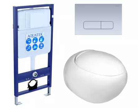 Комплект 3 в 1 инсталляция Акватек Standart 50 + Подвесной унитаз WeltWasser Jeckenbach с кнопкой хром матовой INS-0000012 + 10000003809 + KDI-0000014