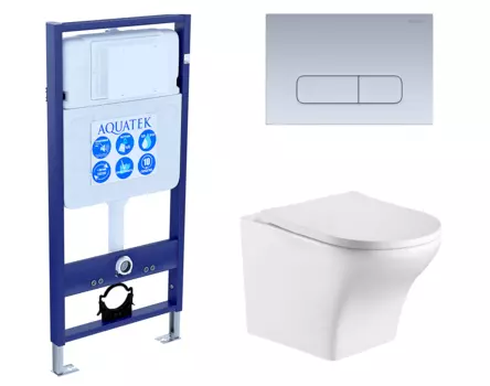 Комплект 3 в 1 инсталляция Акватек Standart 50 + Подвесной унитаз WeltWasser Odenbach 004 GL-WT с кнопкой хром матовой INS-0000012 + 10000003704 + KDI-0000014