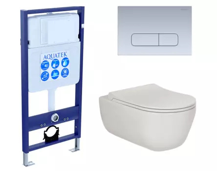 Комплект 3 в 1 инсталляция Акватек Standart 50 + Унитаз подвесной Berges Wasserhaus Ego XL 082118 с кнопкой хром матовой INS-0000012 + 082118 + KDI-0000014