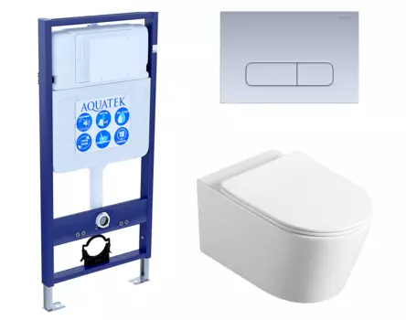 Комплект 3 в 1 инсталляция Акватек Standart 50 + Унитаз Vincea Cute VT1-24 с кнопкой хром матовой INS-0000012 + VT1-24 + KDI-0000014