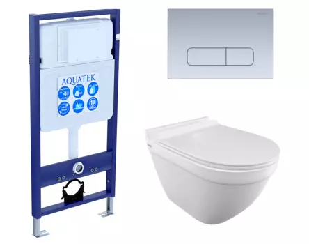 Комплект 3 в 1 инсталляция Акватек Standart 50 + Унитаз подвесной Iddis Cloud CLORDSEi25 с кнопкой хром матовой INS-0000012 + CLORDSEi25 + KDI-0000014
