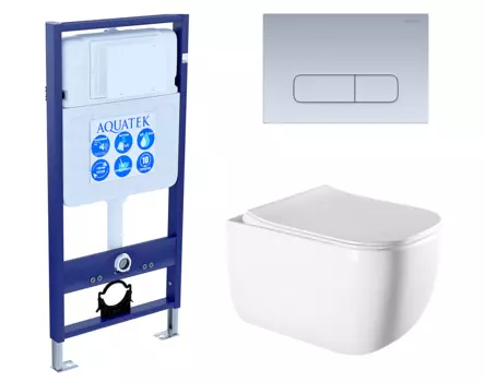 Комплект 3 в 1 инсталляция Акватек Standart 50 + Унитаз подвесной Vincea Form VT1-35 с кнопкой хром матовой INS-0000012 + VT1-35 + KDI-0000014