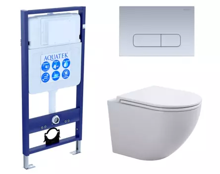Комплект 3 в 1 инсталляция Акватек Standart 50 + Подвесной унитаз SinteSi EVI с кнопкой хром матовой INS-0000012 + SIN-TS-EVI-151 + KDI-0000014
