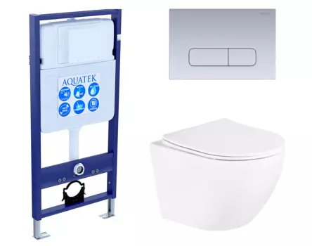 Комплект 3 в 1 инсталляция Акватек Standart 50 + Унитаз подвесной BelBagno Uno BB3105CHR/SC с кнопкой хром матовой INS-0000012 + BB3105CHR/SC + KDI-000014