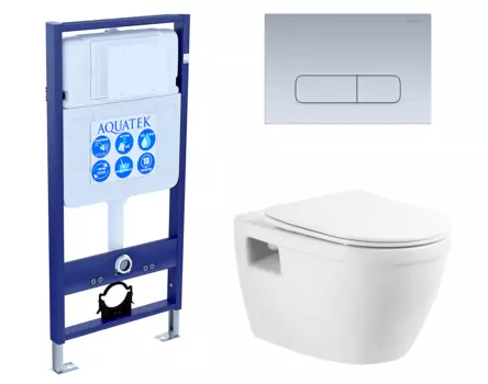 Комплект 3 в 1 инсталляция Акватек Standart 50 + Унитаз подвесной BelBagno Loto BB070CHR/SC с кнопкой хром матовой INS-0000012 + BB070CHR/SC + KDI-0000014