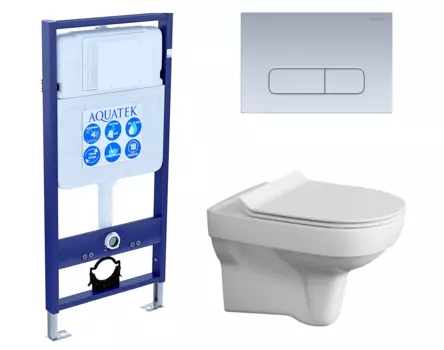 Комплект 3 в 1 инсталляция Акватек Standart 50 + Унитаз подвесной Cersanit City New clean on с кнопкой хром матовой INS-0000012 + S-MZ-CITY-COn-S-DL-w + KDI-0000014