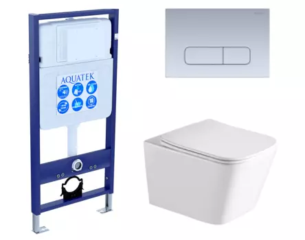 Комплект 3 в 1 инсталляция Акватек Standart 50 + Унитаз подвесной SantiLine SL-5007 с кнопкой хром матовой INS-0000012 + SL-5007 + KDI-0000014