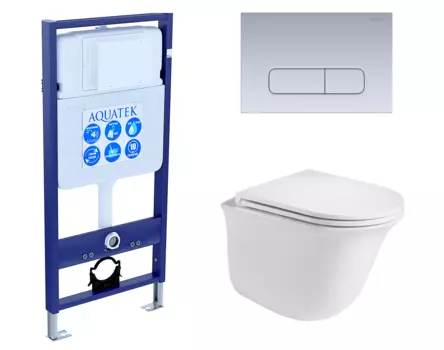 Комплект 3 в 1 инсталляция Акватек Standart 50 + Подвесной унитаз WeltWasser Telbach 004 GL-WT с кнопкой хром матовой INS-0000012 + 10000003668 + KDI-0000014
