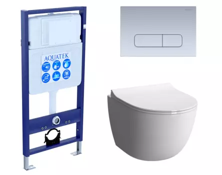 Комплект 3 в 1 инсталляция Акватек Standart 50 + Унитаз подвесной VitrA Sento 7748В003-0075 с кнопкой хром матовой INS-0000012 + 7748B003-0075 + 130-003-009 + KDI-0000014
