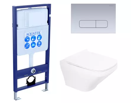 Комплект 3 в 1 инсталляция Акватек Standart 50 + Унитаз подвесной BelBagno Sela BB3201CHR с кнопкой хром матовой INS-0000012 + BB3201CHR + BB3201SC + KDI-0000014