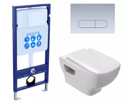 Комплект 3 в 1 инсталляция Акватек Standart 50 + Унитаз подвесной Jacob Delafon Struktura EDE102-00 с кнопкой хром матовой INS-0000012 + EDE102-00 + E20606-00 + KDI-0000014