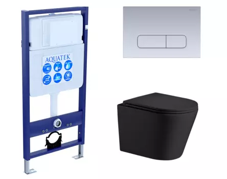Комплект 3 в 1 инсталляция Акватек Standart 50 + Подвесной унитаз WeltWasser Salzbach 043 MT-BL черный с кнопкой хром матовой INS-0000012 + 10000008258 + KDI-0000014