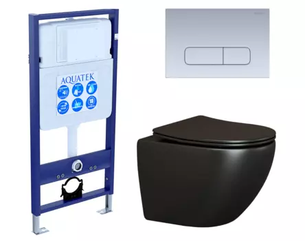 Комплект 3 в 1 инсталляция Акватек Standart 50 + Унитаз подвесной Ceramica Nova Metropol CN4002MB черный с кнопкой хром матовой INS-0000012 + CN4002MB + KDI-0000014
