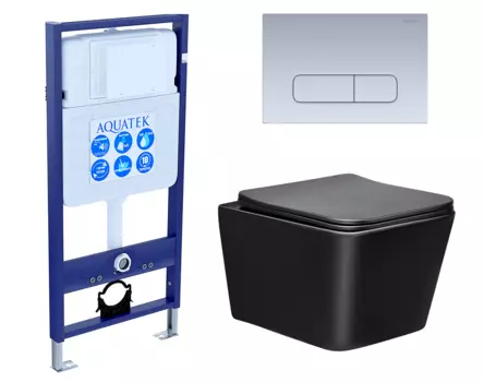 Комплект 3 в 1 инсталляция Акватек Standart 50 + Унитаз Vincea Q-Line VT1-12MB черный с кнопкой хром матовой INS-0000012 + VT1-12MB + KDI-0000014