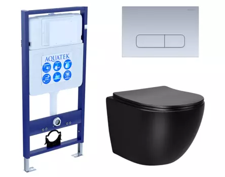 Комплект 3 в 1 инсталляция Акватек Standart 50 + Унитаз Vincea Globo VT1-14MB черный с кнопкой хром матовой INS-0000012 + VT1-14MB + KDI-0000014