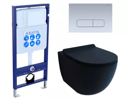 Комплект 3 в 1 инсталляция Акватек Standart 50 + Унитаз подвесной Esbano Garcia черный с кнопкой хром матовой INS-0000012 + ESUPGARCBM + KDI-0000014