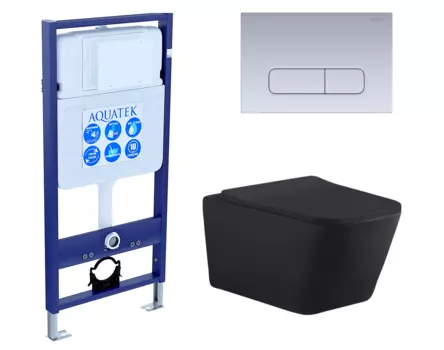 Комплект 3 в 1 инсталляция Акватек Standart 50 + Унитаз подвесной Aquanet Tavr-W BW 287011 черный с кнопкой хром матовой INS-0000012 + 287011 + KDI-0000014
