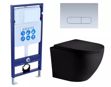 Комплект 3 в 1 инсталляция Акватек Standart 50 + Унитаз подвесной Weltwasser WW Merzbach 043 MT-BL черный с кнопкой хром матовой INS-0000012 + 10000008255 + KDI-0000014