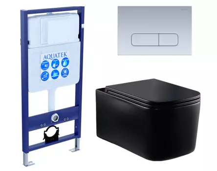 Комплект 3 в 1 инсталляция Акватек Standart 50 + Унитаз Vincea Ultra Rimless VT1-32MB черный с кнопкой хром матовой INS-0000012 + VT1-32MB + KDI-0000014