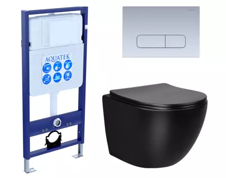Комплект 3 в 1 инсталляция Акватек Standart 50 + Унитаз Vincea Globo VT1-14SMB черный с кнопкой хром матовой INS-0000012 + VT1-14SMB + KDI-0000014