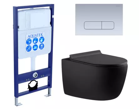 Комплект 3 в 1 инсталляция Акватек Standart 50 + Унитаз подвесной Aquanet Cetus 287008 черный с кнопкой хром матовой INS-0000012 + 287008 + KDI-0000014